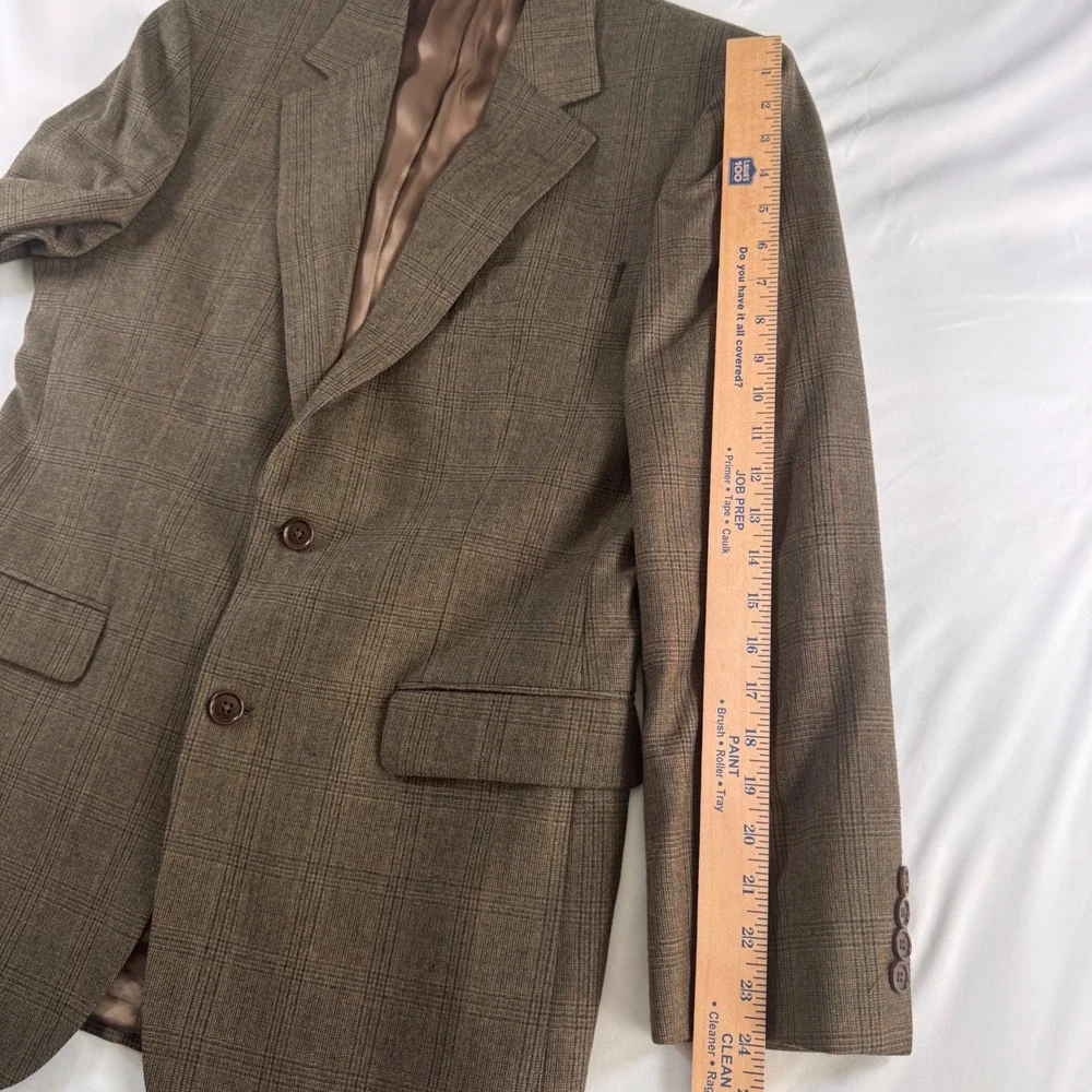 Brooks Brothers 346 Blazer Mens 40R Brown Glen Plaid 100% Wool Two Button Jacket